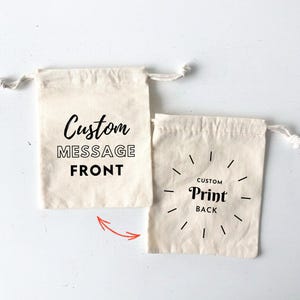 Front & Back Print - Double-sided Custom Print Logo | Message Natural Cotton Drawstring Favour Bag - Print in Canada