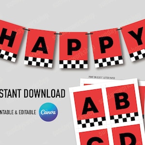 Printable Race Car Birthday Banner Bunting Flags Template 3.5x4.5&quot;  Editable on CANVA [INSTANT DOWNLOAD]