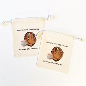 Baseball Geburtstagsfeier - Personalisiert | Natürliche Baumwolle Kordelzug Treat Goodies Party Favor Loot Bag - Print in Kanada