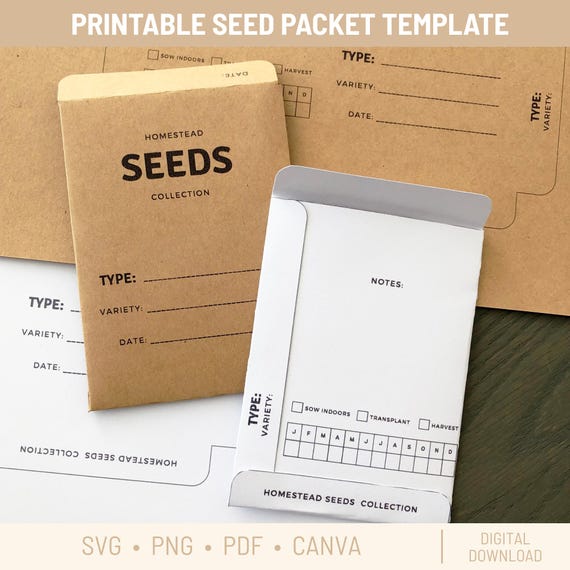 Printable Seed Packet Template 3.34 x 4.72" Envelope and Garden Calendar Editable on CANVA [INSTANT DOWNLOAD]