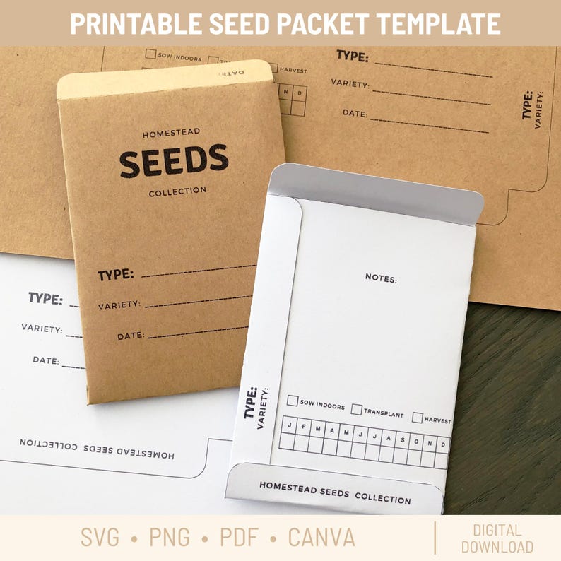 Printable Seed Packet Template 3.34 x 4.72" Envelope and Garden Calendar Editable on CANVA [INSTANT DOWNLOAD] image 1