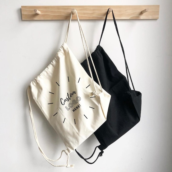Print your own Custom Logo | Message on Natural Canvas Drawstring Backpack - Print in Canada