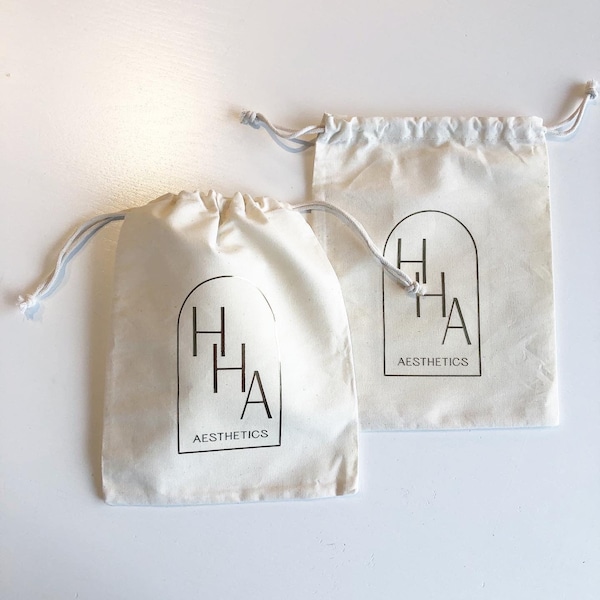 Lash Extensions Beauty Esthetician Cotton Drawstring Gift Bag - Customize Name Brand Logo Metallic Vinyl Gold | Silver 15x20cm (5.91x7.87")