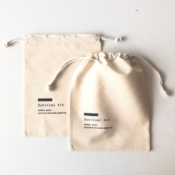 Hangover Survival Kit - Personalized Message Natural Cotton Drawstring Goodies Party Favour Bag Bachelor Bachelorette - Print in Canada
