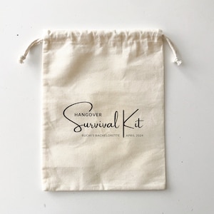 Kit de survie pour la gueule de bois - Personnalisé | Sac cadeau cadeaux en coton naturel avec cordon de serrage - Imprimé au Canada