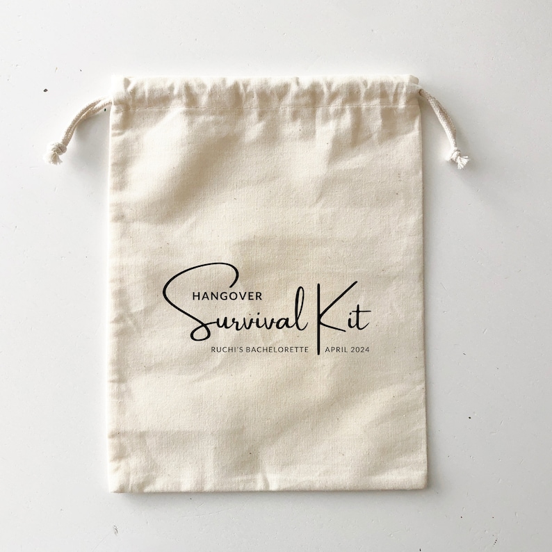 Hangover Survival Kit Personalized Natural Cotton Drawstring Treat Goodies Party Favour Bag