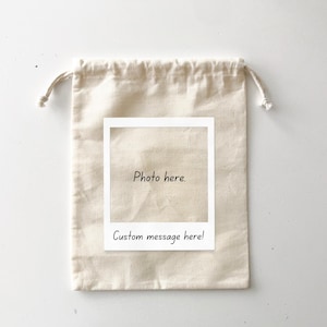 Print your own Photo Logo Message on Cotton Drawstring Party Favour Bag Reusable Pouch - Full Colour + White - Print in Canada