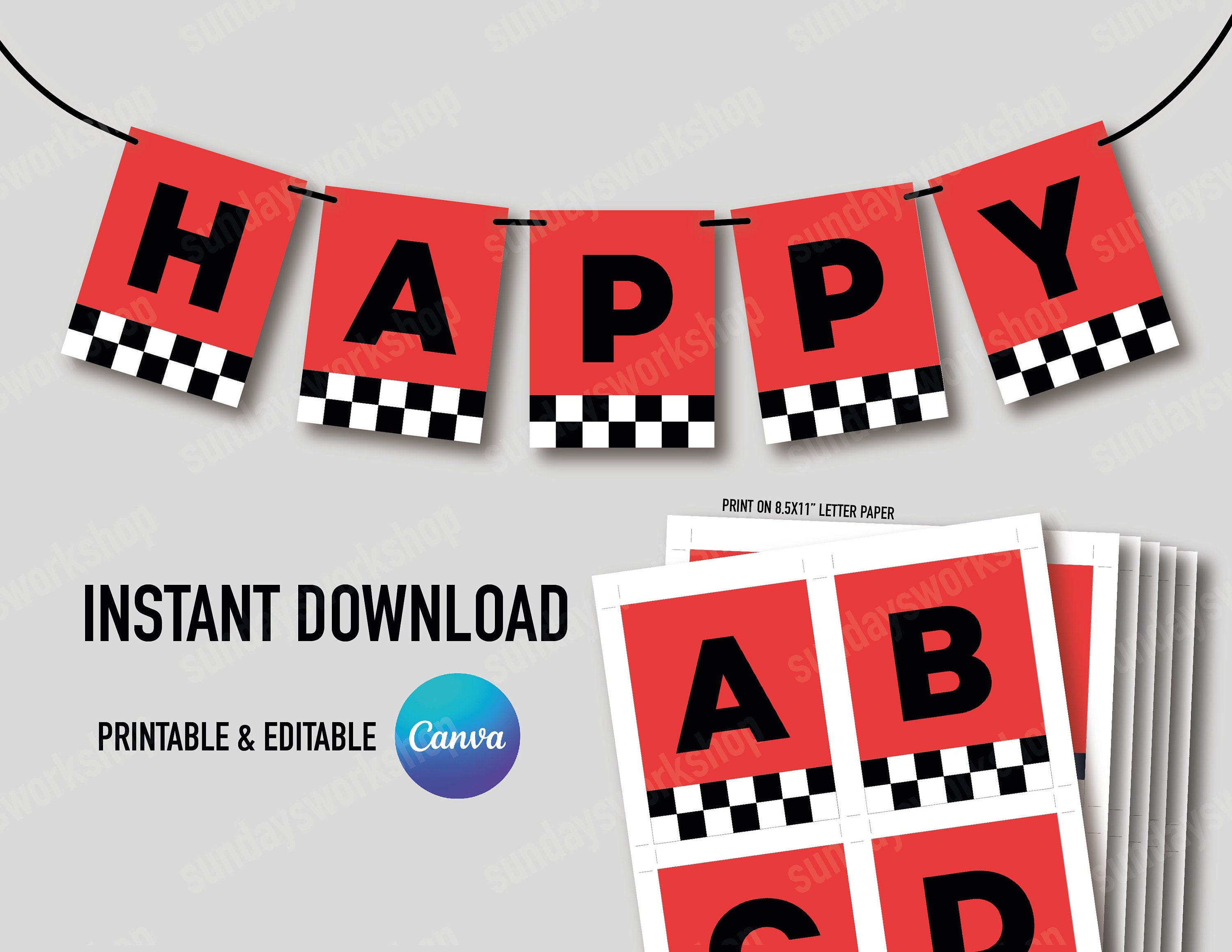 Printable Race Car Birthday Banner Bunting Flags Template 3 5x4 5