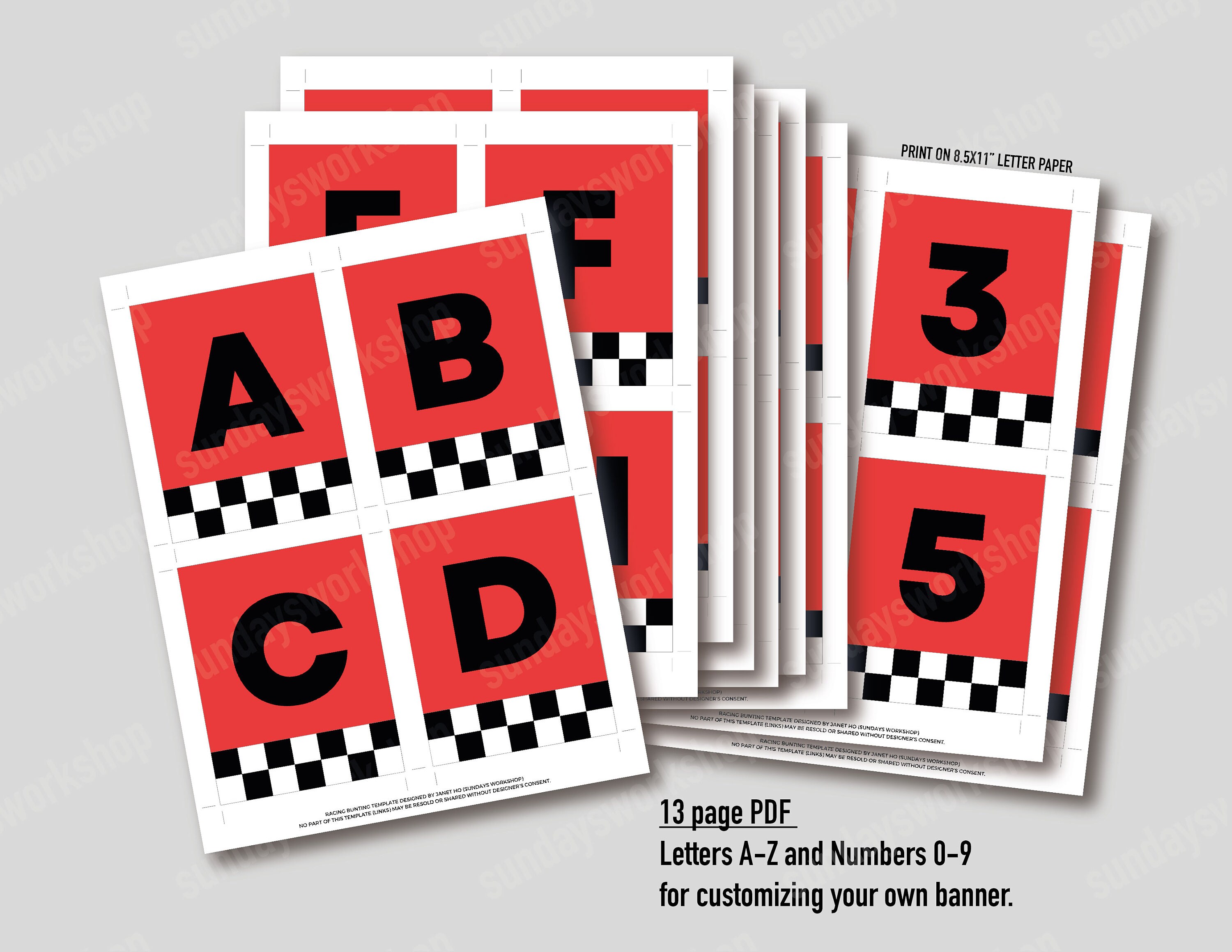 Printable Race Car Birthday Banner Bunting Flags Template 3.5x4.5 ...