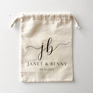 Initiales de mariage | Personnalisez ce sac cadeau en coton naturel avec cordon de serrage en toile - Imprimer au Canada