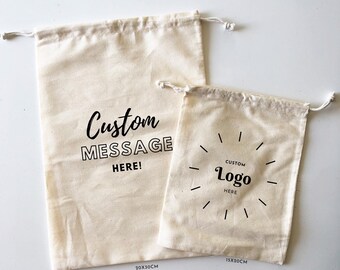 Custom Print Logo | Message Natural Cotton Drawstring Treat Goodies Party Favour Bag Reusable - Print in Canada