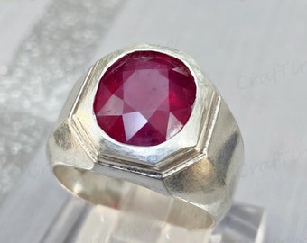 NATURAL AFRICAN RED RUBY IN STERLING SILVER SIGNET RING FATHER'S DAY 1.50 ct NATURAL AFRICAN RED RUBY IN STERLING SILVER SIGNET RING FATHER'S DAY 1.50 ct
