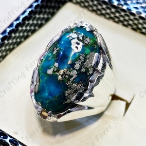 Big Oval Shape Real Turquoise Ring Sabza Ring Dark Firoza RIng Mens Shajri Firoza Ring Natural Shajri Feroza stone handmade rings Shia Rings