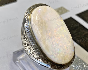 Vintage Natural Big Opal Men's ring White opal ring Men's Opal ring Opal jewelry Natural Opal ring large opal ring First, Best Gifts for Dad