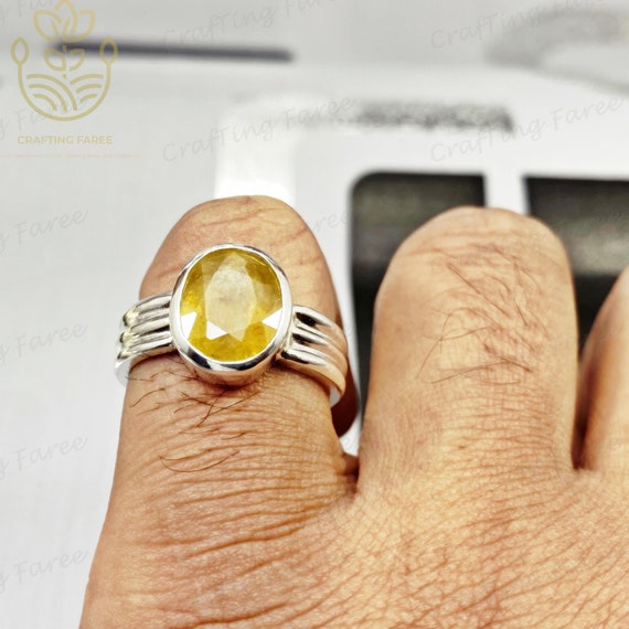 Akshita gems 14.25 Ratti Pukhraj Stone Original Certified Yellow Sapphire  Gemstone Gold Plated Adjustable Woman Man Ring With Lab Certificate :  Amazon.in: Jewellery