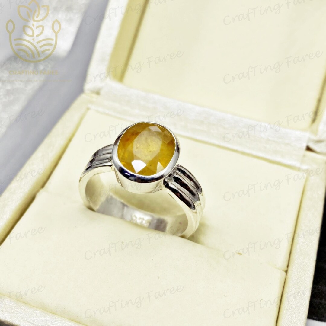 Natural African Yellow Sapphire Pukhraj Stone Silver Ring real Sapphire Ring  Men | eBay