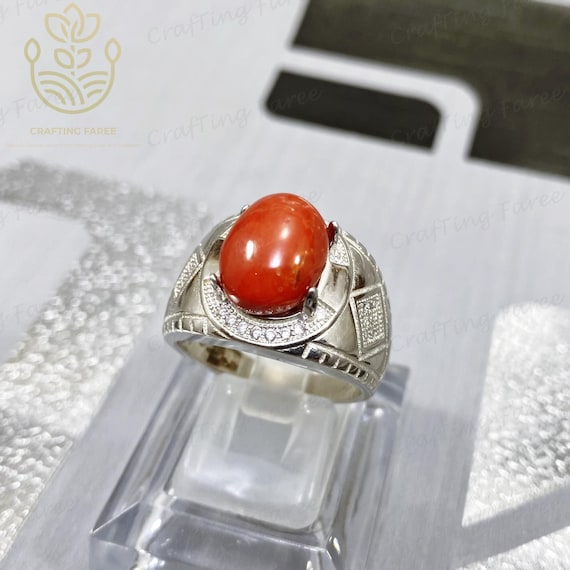 3.25 Ratti Red Coral Ring ADJUSTABLE| Moonga Ring Original Best Quality  Moonga Ring| Pure Moonga Stone Ring 100% Original red coral gemstone