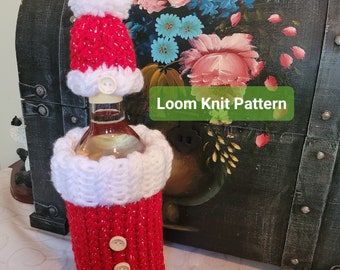 Christmas Wine Cozy and Hat Topper - Loom Knit Pattern EASY