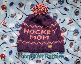 Hockey Mom Hat - Loom Knit PATTERN - Adult Size - 80 peg loom 3/8&quot; gauge - Digital Download