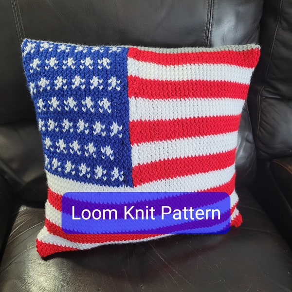 American Flag 16"x16" Pillow Cover - Loom Knit Pattern