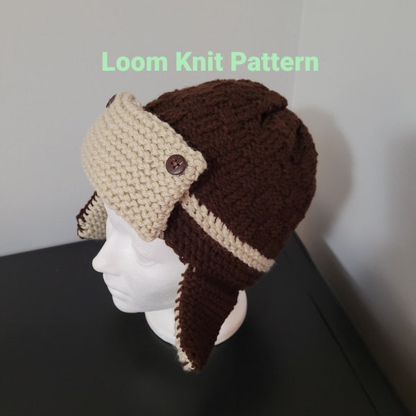 Trapper/Aviator Hat - Loom Knit Pattern (size: Toddler/Youth/XS-S Adult)