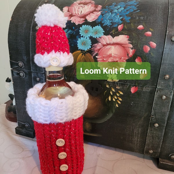 Christmas Wine Cozy and Hat Topper - Loom Knit Pattern EASY