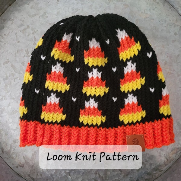 Candy Corn Hat - Loom Knit Pattern - Toddler/Youth/Teen/Small Adult Size - 72 peg loom