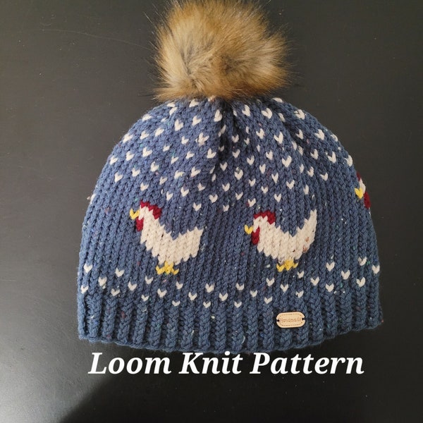 Chicken Hat - Loom Knit Pattern - Adult size - 80 peg loom