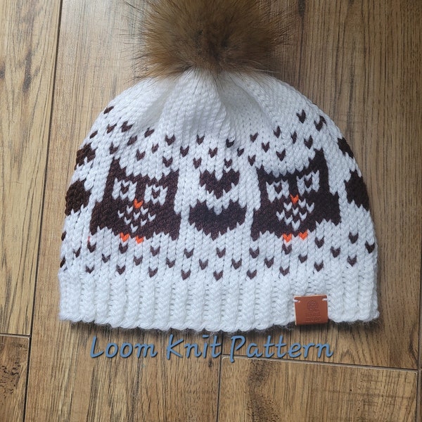 Owl Hat - Loom Knit Pattern - Adult Size Hat - 80 peg loom