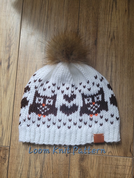 Owl Hat - Loom Knit Pattern - Adult Size Hat - 80 peg loom