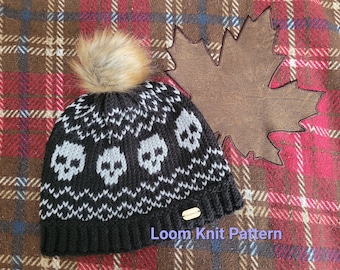 Skull Hat - Loom Knit Pattern - Adult Size