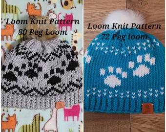 Paw Print Hat - Loom Knit Pattern -Toddler/Youth/Teen/Small Adult/Medium-Large Adult