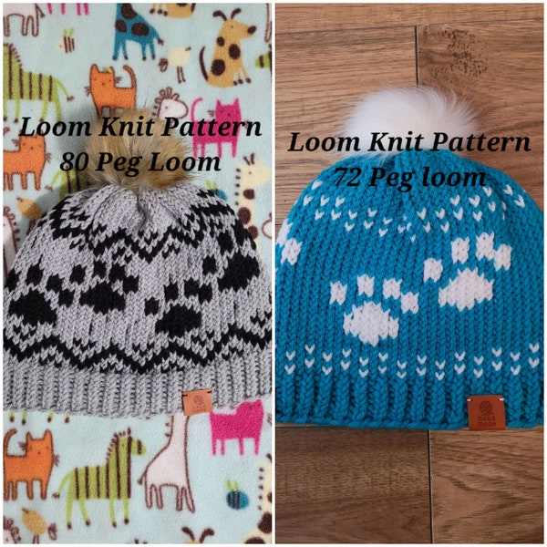Paw Print Hat - Loom Knit Pattern -Toddler/Youth/Teen/Small Adult/Medium-Large Adult
