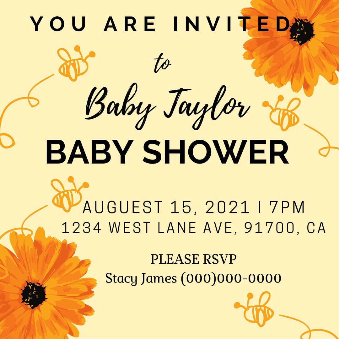 Editable Neutral Baby Shower Invitation, Spring and Bee Baby Shower Invitation Etsy