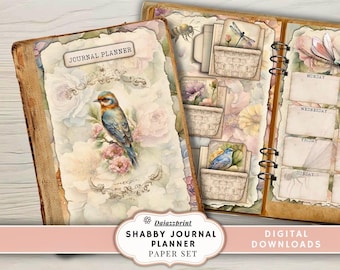 Shabby Journal Planner Pages | Vintage Floral Printable Planner | Junk Journal Kit | Cottagecore Aesthetic PDF