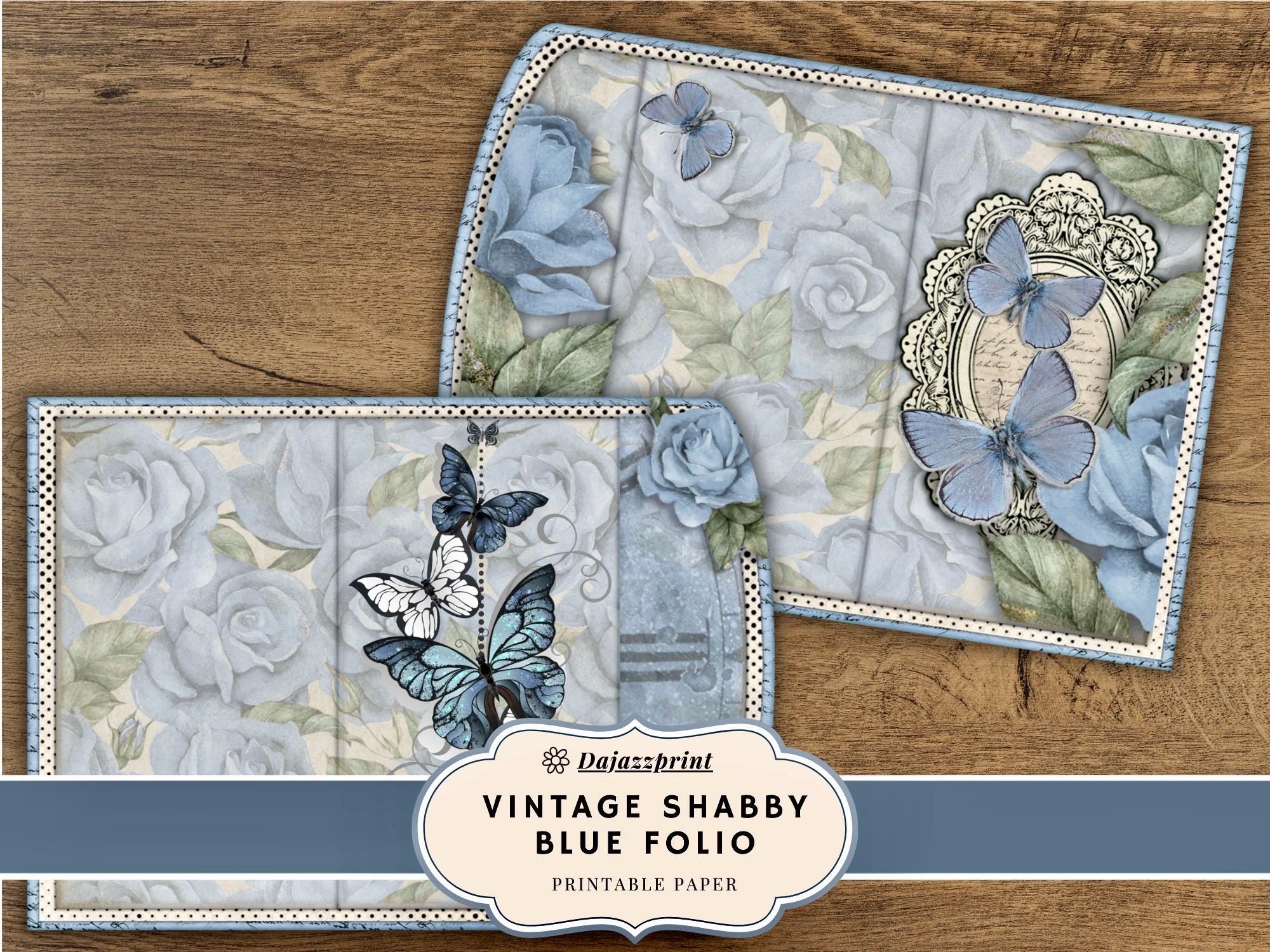 Vintage Shabby Blue Folio | Digital Junk Journal | Printable Journal ...