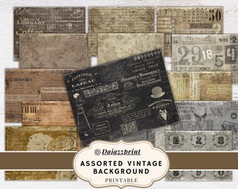 Assorted Vintage Hintergrundpapier | Junk Journal Druckbare Seiten | Antike Ephemera digitaler Download | Scrapbook Collage Zubehör