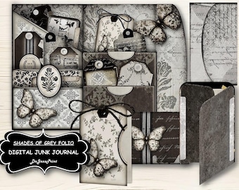 Vintage Digital Junk Journal | Black & Grey Shades | Junk Journal Digital Folio | Dark Academia Scrapbook Printable | Instant Download