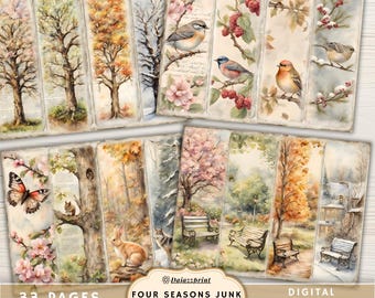 All in One - Four Season Junk Journal, Autumn, Winter, Spring, Summer, Vintage Seasonal Papers,  Scrapbook, Printable, Digital Paper Set
