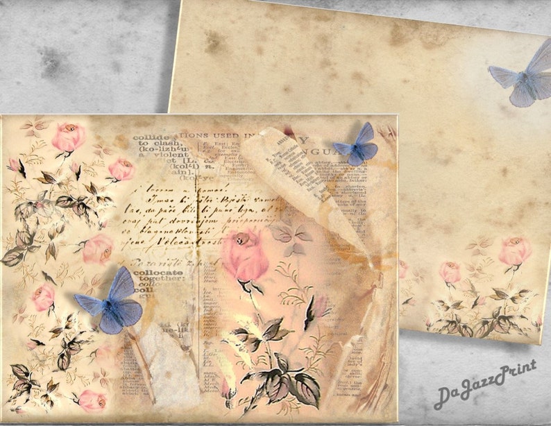 Junk Journal Printable Papers, Vintage Rose, Scrapbooking Antique Papers, Collage Papers, Shabby ...