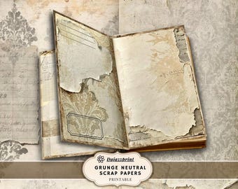Grunge Neutral Papers | Blank & Lined | Printable Backgrounds | Vintage Textured Papers | Instant Download Scrapbook Papers | French Papers