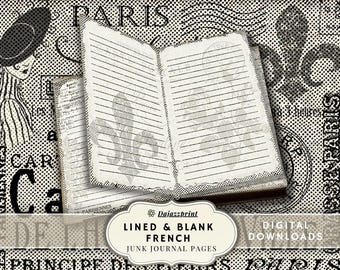 Blank Lined Journal Pages, French-style Paper, Neutral Papers, Junk Journal Kit, Basic Papers, Printable Vintage Pages, Scrapbooking