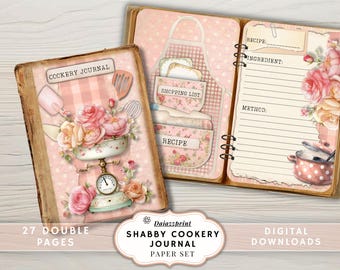Shabby Cookery Journal Kit Printable PDF | Shabby Chic Recipe Journal Pages | Vintage Kitchen Junk Journal Kit | Cottage Recipe Book
