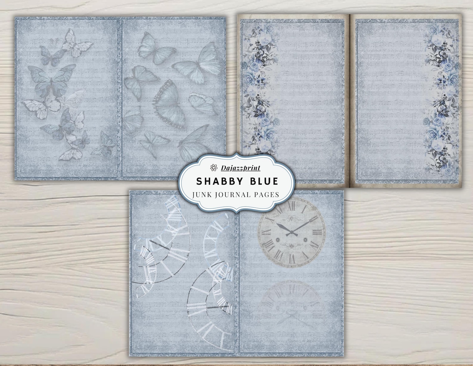 Shabby Blue Junk Journal Kit | Printable Vintage Papers, Floral ...