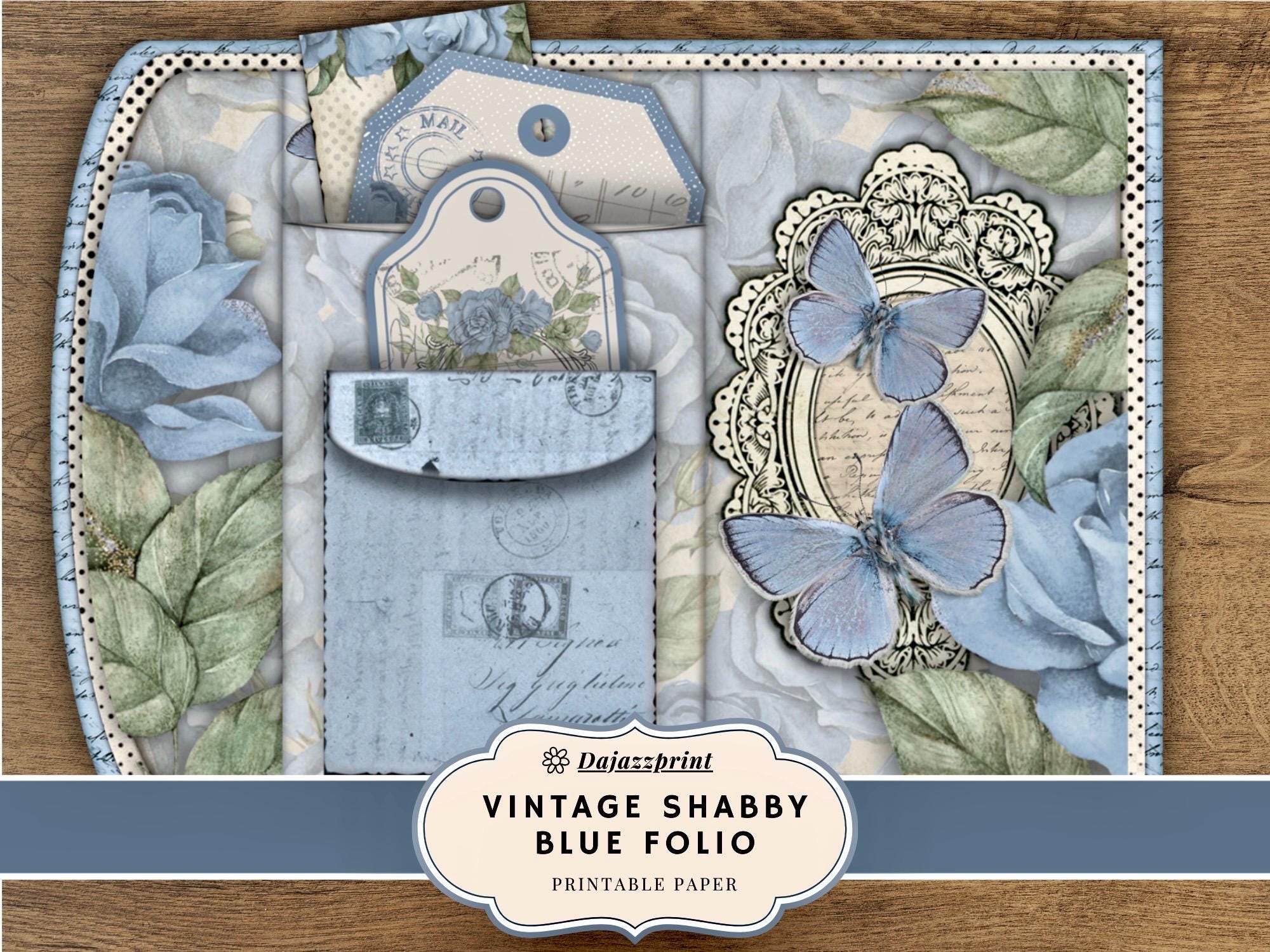 Vintage Shabby Blue Folio | Digital Junk Journal | Printable Journal ...