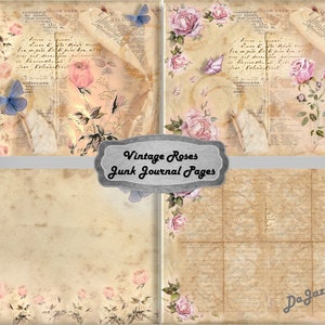 Junk Journal Printable Papers, Vintage Rose, Scrapbooking Antique Papers, Collage Papers, Shabby Chic, Old Fashioned Paper, Digital Download