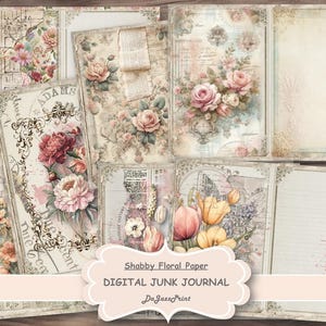 Diario digitale, shabby, vintage, floreale acquerellato, carta da lettere, a righe, fiori pastello, stampabile, download digitale