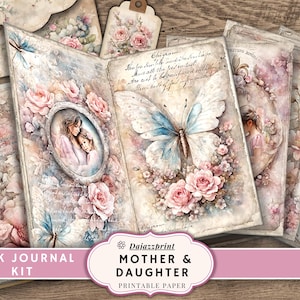 Junk Journal Kit,  Mothers and Daughters,  Mother's Day, Gift, Cards, Tags, Shabby Chic, Pink, Vintage Printable, Digital Download