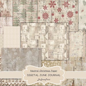 Neutral Christmas Papers, Printable Papers, Digital Junk Journal, Christmas Junk Journal, Junk Journal Kit, Winter Junk Journal, Vintage Bac