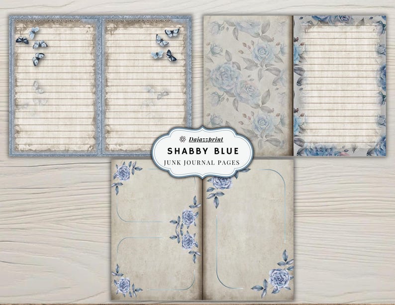 Shabby Blue Junk Journal Kit | Printable Vintage Papers, Floral ...